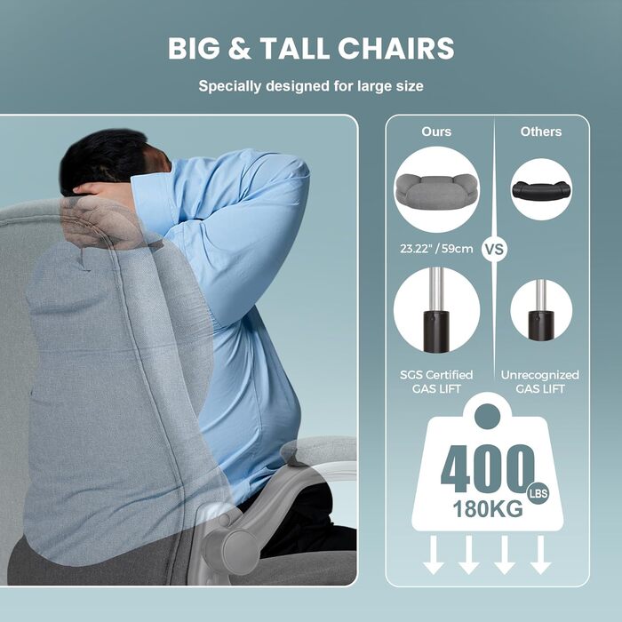 Офісне крісло IWMH Ергономічне крісло для столу Крісло керівника Поворотне крісло з відкидними підлокітниками, регульоване по висоті, комп&39ютерне крісло для офісу, дому, вантажопідйомність 180 кг (сіре)