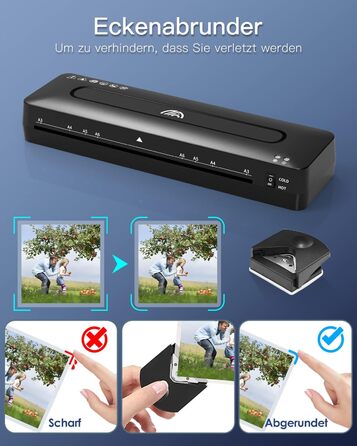 Ламінатор A3 - 5-в-1 ламінатор з ламінувальними пакетами для A3/A4/A5/A6, комплект для гарячого та холодного ламінування з різаком для паперу та закруглювачем кутів для дому, офісу, школи та фотографій - 5-в-1 ламінатор A3