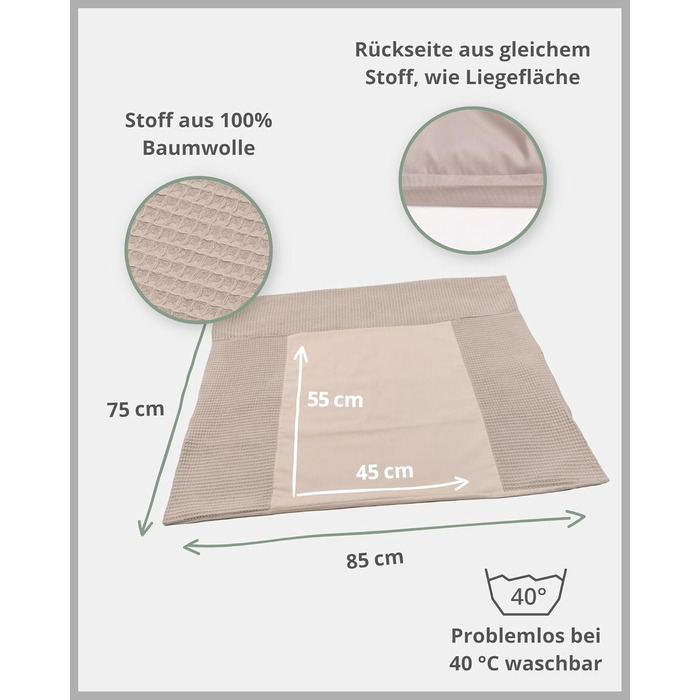Чохол на пеленальний килимок 75x85 см пісочний (Made in EU) - знімний чохол на пеленальний килимок 85x75, дитячий чохол на пеленал