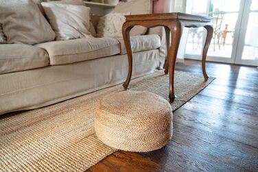 Декоративний пуф-табурет подушка для сидіння в стилі татамі, плетена з джуту пуф у стилі бохо круглий табурет 40 см x 15 см, натуральний колір