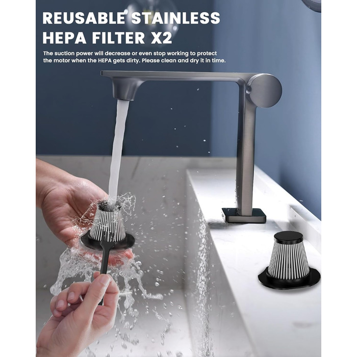 Ручний пилосос акумулятор 5 в 1, 15000Pa/10000Pa 2-швидкісний автомобільний пилосос потужний зі світлодіодним світлом, вологий / с