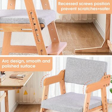 Стільчик для годування Ezebaby, регульований по висоті дерев'яний стільчик для дітей від 2 до 12 років, дитячий стілець з бука, на