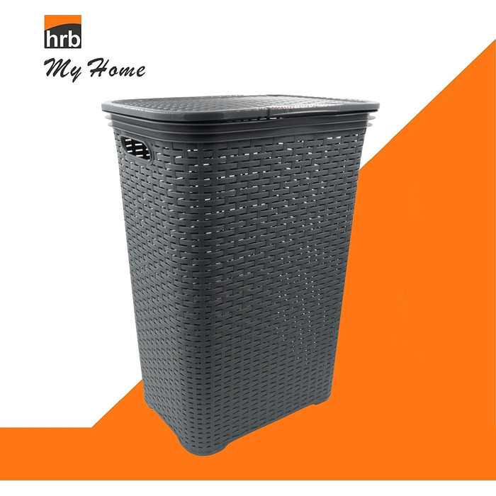 Кошик для білизни з кришкою з ротанга, пластиковий для зберігання білизни, сортувальник для білизни (65 л - квадратний, антрацит)