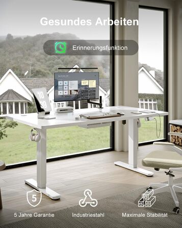 Стіл Devoko з регульованою висотою 160x80 см із зарядним портом Type-C, мобільний електричний комп&39ютерний стіл з лотком для кабелів та пам&39яттю на 3 функції, білий 160 x 80 см білий