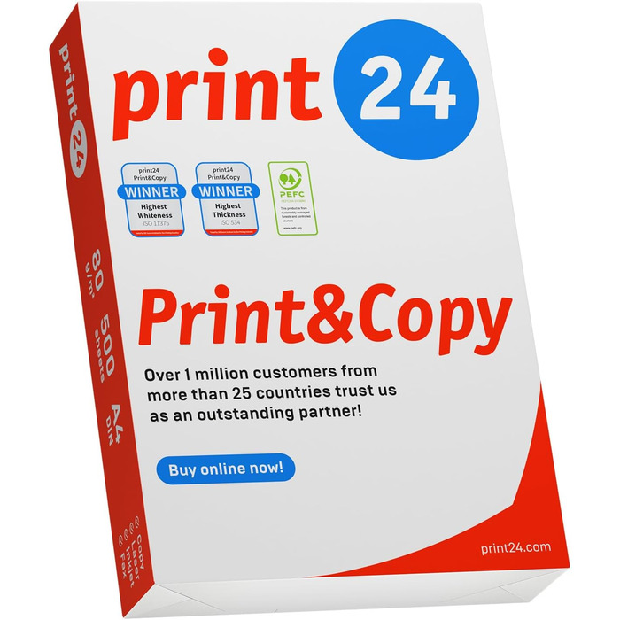 Папір для принтера, папір для копіювання, 5000 аркушів, 10 x 500 A4, 80 г, преміум-класу, яскраво-білий, CIE 160, переможець випробувань, екологічний сертифікат PEFC