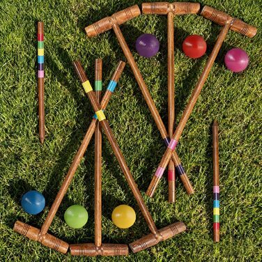 Набір для крокету Pointyard для 6 гравців, 81,3 см, вінтажний стиль, набір для крокету з дерев&39яними молотками/кольоровими м&39ячами/хвіртками/кілками для дорослих/молоді/сім&39ї, ідеально підходить для гри на газоні/задньому дворі/парку, вінтажний арха