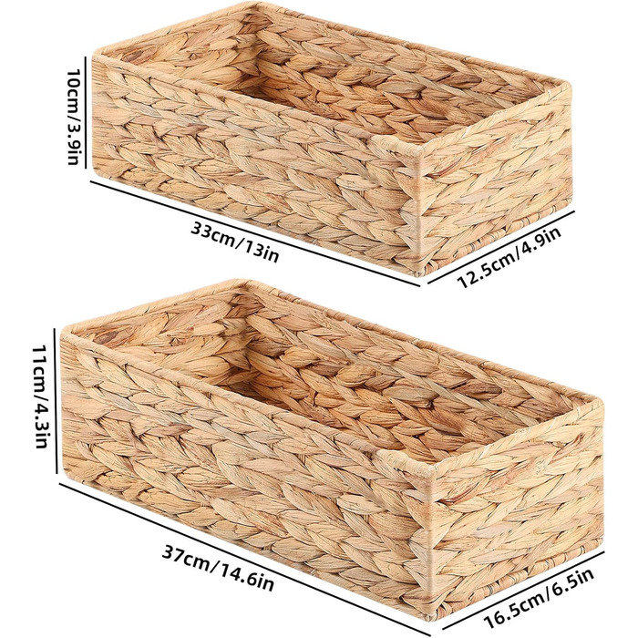 Кошики для зберігання, плетена коробка для зберігання з 2 предметів, плетений кошик для ванної кімнати, штабелювані кошики на полиці, кошик для зберігання для спальні, водяний гіацинт, 2 предмети, натуральний (водяний гіацинт)
