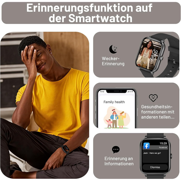 Розумний годинник ASWEE для чоловіків та жінок із Bluetooth-дзвінками, 1,83-дюймовий HD-фітнес-годинник, 123 спортивних режимів, фітнес-трекер із крокоміром, водонепроникний IP67 для Android та iOS, подарунок на День святого Валентина, чорний