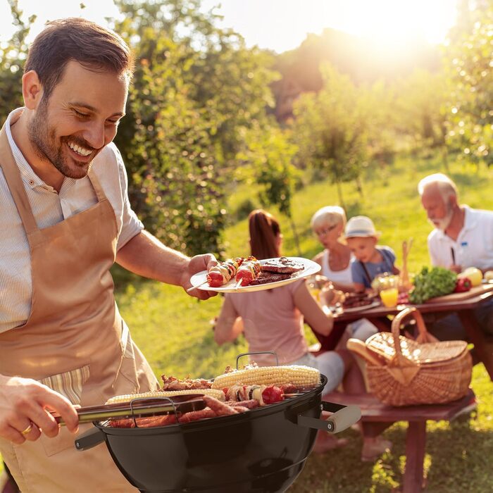 Вугільний гриль-мангал, Ø 44 см, решітка для грилю, для вулиці, з колесами та ніжками, з піддоном для попелу, коптильня, чорний