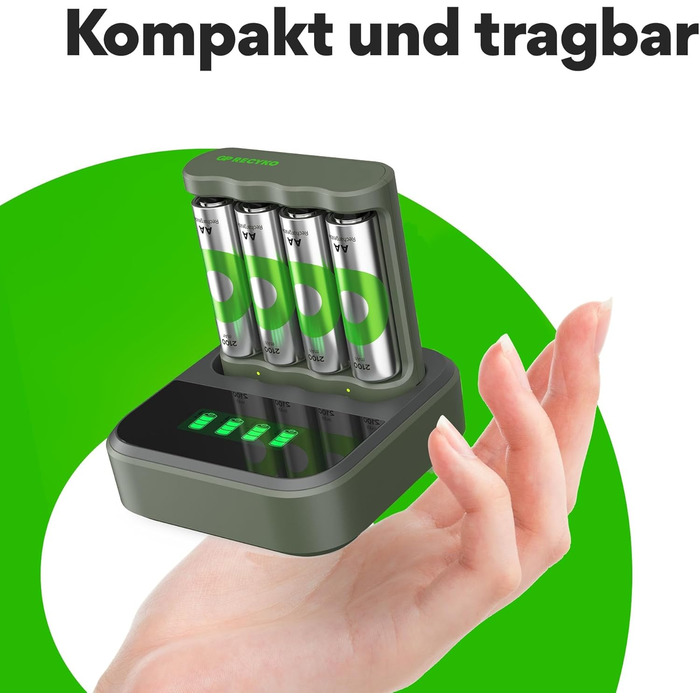 Зарядний пристрій GP ReCyko USB B441, включаючи 4 батареї ReCyko AA 2100 мАг та USB-док-станцію, зарядний пристрій для батарей AA AAA зі світлодіодними індикаторами
