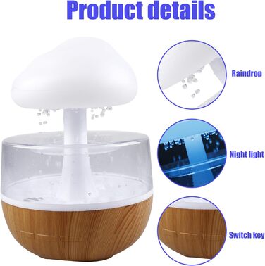 Зволожувач Rain Cloud з нічником Rain Cloud Humidifier Lamp Waterfall, 3 в 1 зволожувач повітря/дифузор для ефірних олій/7 кольорів нічник, стіл, фонтан, тумбочка