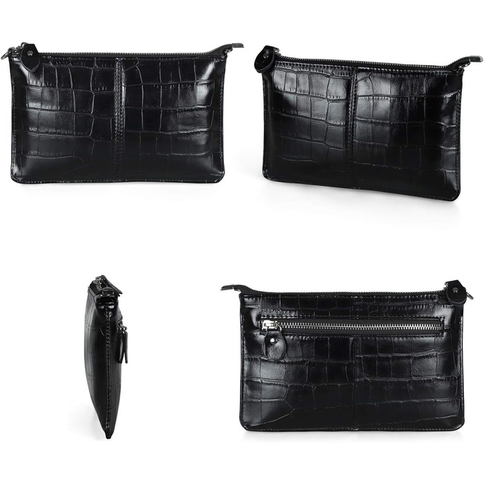 Стильна жіноча сумка-клатч на зап'ястя з натуральної шкіри Befen. Невеликий кросбоді з RFID-захистом та відділеннями для карток, чорний колір, імітація шкіри крокодила