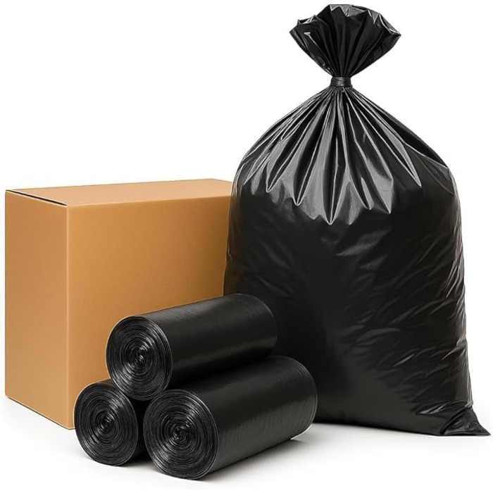 Міцні сміттєві мішки Babylonplast 120 л (80 шт. ) чорного кольору Міцні сміттєві мішки Міцні сміттєві мішки, стійкі до розривів 70110 см Перероблювані та екологічно чисті Мішки для будівельних відходів 70 мкм/Тип 100