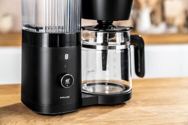 Кавоварка з фільтром ZWILLING ENFINIGY зі скляним глечиком 1,5 л, кавоварка з бойлером з нержавіючої сталі, функцією Blooming & Smart Descaler, пластик, чорний скляний глечик 1,5 л