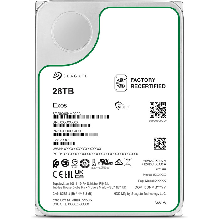 Внутрішній серверний жорсткий диск Seagate Exos 28 ТБ ST28000NM000C 3,5-дюймовий жорсткий диск SATA 6 Гбіт/с 7200 об/хв 512 МБ кешу (відновлений)