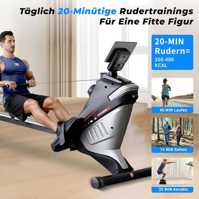 Гребний тренажер ISE для домашнього використання, магнітний гребний тренажер із додатком, РК-дисплеєм та 8 рівнями опору, магнітний гребний тренажер, тихий гребний тренажер для кардіотренувань, обладнання для домашнього спортзалу