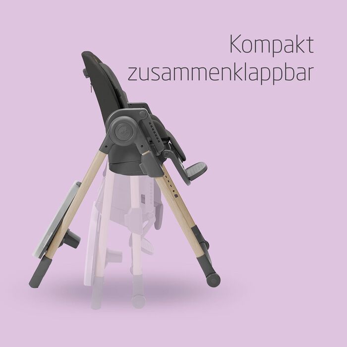 Дитячий стільчик для годування Maxi-Cosi Minla, Росте разом з вашою дитиною, 0-14 років, до 60 кг, Дитячий стільчик для годування, 9 рівнів висоти, 5 положень нахилу спинки, 4 положення лотка, Компактно складається, Еко-догляд, Beyond Graphite