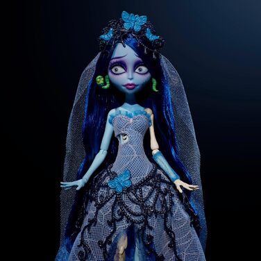 Лялька Monster High Skullector, колекційна фігурка Труп нареченої Емілі, весільна сукня в готичному стилі з павутиною та аксесуарами, такими як марлева вуаль та підставка для ляльки, JDR67