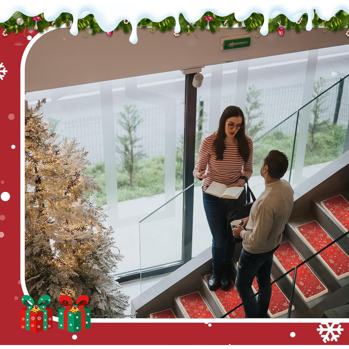 Предметний різдвяний комплект сходових сходів, килим 66 x 21,6 см, нековзний, різдвяний дизайн, TPR, нековзна підкладка, килимова доріжка для сходів, підходить для людей похилого віку, 7-