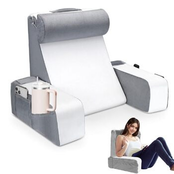 Подушка для читання на ліжку та дивані, подушка для спини, подушка для відпочинку на ліжку зі знімним валиком для шиї та підлокітниками, ергономічна подушка для спини/голови для читання, перегляду телевізора, сидіння та лежання