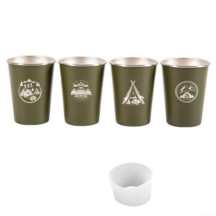 Набір з 4 кавових чашок з нержавіючої сталі 304 для використання на відкритому повітрі об&39ємом 350 мл із силіконовим тримачем для чашок