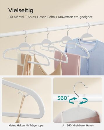 Набір з 50 пластикових вішалок для одягу, U-подібний отвір, компактні, товщина 0,5 см, ширина 41,5 см, гачок, що обертається на 360, білий, CRP041W05 Білий 50 шт.