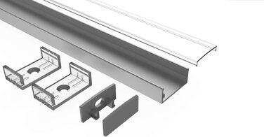 Повний комплект для стрічок шириною до 20 мм Tivendis Led Alu Profile 2 м AB Кришка прозора прозора, торцеві заглушки, кріпильні затискачі П-подібний поверхневий стельовий рейковий стіновий профіль анодований
