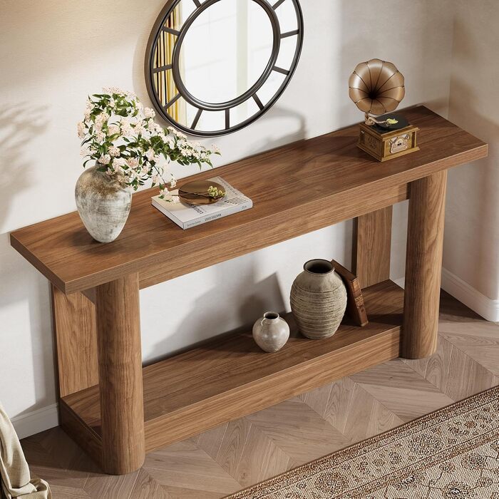 Консольний столик Tribesigns 160 см, вузький столик для передпокою, довгий столик для дивана за диваном, 2-ярусний столик для передпокою, бічний столик для передпокою, вітальні, рустикальний коричневий