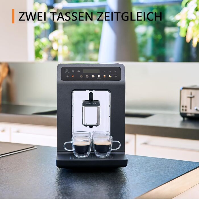 Повністю автоматична кавоварка Krups Evidence One з молочною трубкою, 12 напоїв, функція 2 чашки, кольоровий дисплей, кавоварка, ущільнення TV, чорний, EA895N10, Meteor Graphite Single