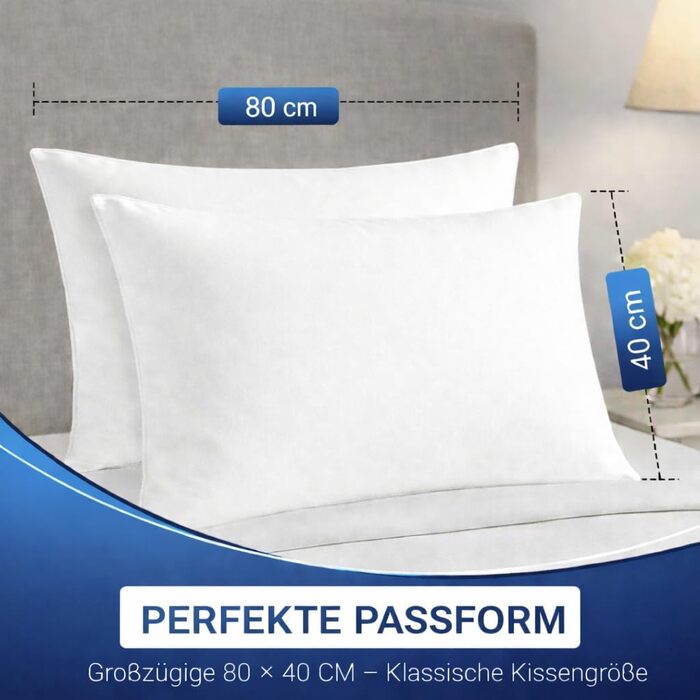 Пухові подушки 40x80 см (комплект з 2 шт.) - Подушки зі 100 пір&39яним наповнювачем та бавовняним чохлом, сертифіковані Oeko-Tex та виготовлені в Німеччині, ідеально підходять для алергіків та дітей, наповнювач 600 г, комплект з 2 шт., 40 x 80 см