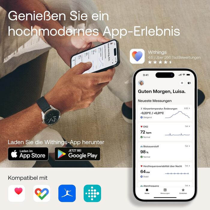 Розумний годинник для чоловіків та жінок, ЕКГ, SpO2, температура, відстеження сну, здоров&39я дихальних шляхів, водонепроникний, 35-денний час роботи від батареї, Android та iOS, 42 мм, чорний ScanWatch 2 - 42 мм, 2
