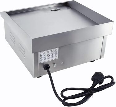 Електричний гриль, нержавіюча сталь, настільний гриль, професійний, 220 240 В, 1500 Вт, залізна пластина для гриля, гладка поверхня, захист від бризок (35,5 x 30 см)