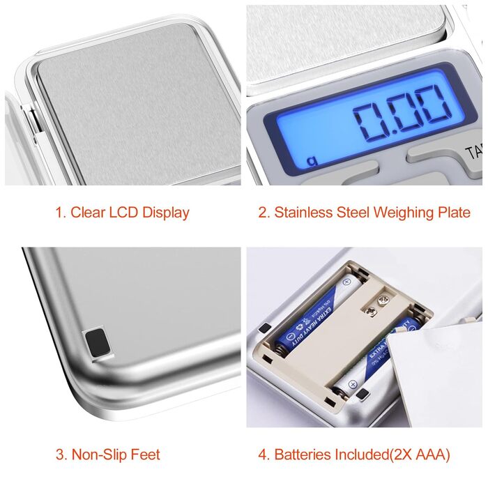 Кухонні ваги цифрові професійні, 0,1 г-500 г, міні цифрові ваги багатофункціональні з рідкокристалічним дисплеєм та функцією тари,