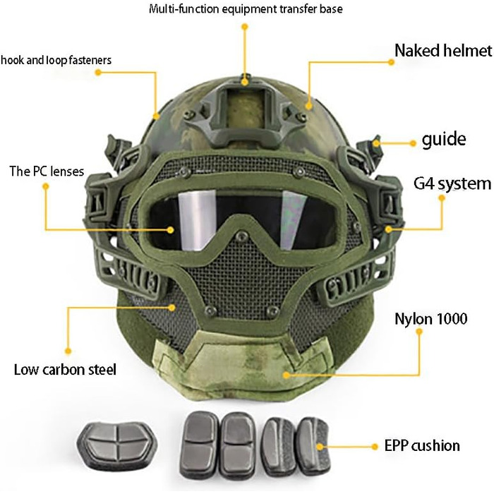 Швидкий тактичний шолом, захисний шолом для страйкболу, пейнтболу, повнолицьова маска, окуляри, спорт на свіжому повітрі, полювання, CS, гра, FG