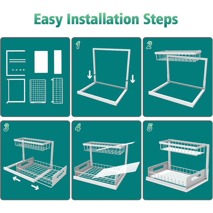 Органайзер під шафу Bukfen, висувний органайзер для шафи, 2-рівневий, висувна полиця під шафу, зберігання, універсальний для кухні