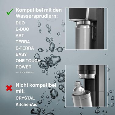Пляшка для води SC7 ZODA з нержавіючої сталі 1 л Сумісна з Sodastream DUO, TERRA, EASY, ART, ONE, TOUCH, POWER, можна мити в посудомийній машині, змінна пляшка для виробника газованої води