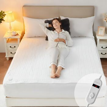 Підогріта підковдра CELESTA 150x80 см, нагрівальна ковдра з 3 температурними режимами, світлодіодним контролером та захистом від перегріву, можна прати в пральній машині та дихаюча, біла стандартна біла 150 x 80 см