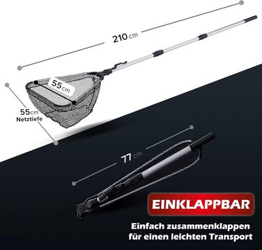 Гумова рибальська сітка 1,6 м/2,1 м Складана Міцний універсальний підсак Телескопічна Гумова рибальська сітка Безпечна для риби 2,1 м з чохлом