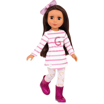 Рухома лялька 36 см з одягом, аксесуарами та довгим волоссям для укладки - іграшка для віком від 3 років (6 предметів), рожево-біл