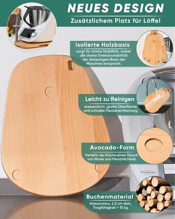 Дерев'яна розсувна дошка для Thermomix TM6 TM5, для розсувної дошки Thermomix з додатковим місцем для ложок, високоякісні тефлонові глайди, переміщення без зусиль, бук