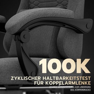 Ергономічне ігрове крісло з масажем, підголівником та регульованою підставкою для ніг - тканинний чохол, темно-сірий, регульовані підлокітники, витримує до 136 кг