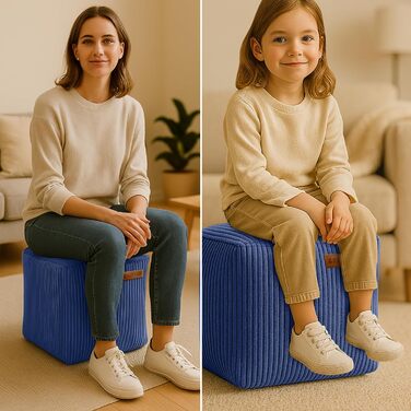 Пуф-куб Green Bean Indoor Corduroy 40x40x40 см з наповнювачем з EPS-бісеру - приємний на дотик і можна прати - ідеальне доповнення до крісла-мішка для дітей та дорослих - Темно-синій куб - Темно-синій Оксфорд-блакитний