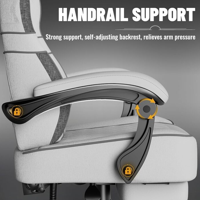 Ігрове крісло Soontrans з масажною поперековою опорою, м&39яке ігрове крісло, ергономічне ігрове крісло з підставкою для ніг, бавовна, регульована спинка 90-160, ігрове крісло (біле), суміш бавовни та льону, білий