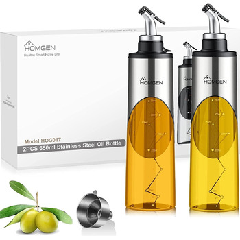 Пляшка з олією HOMGEN 2 шт. Пляшка з оцтом з носиком для пресування та герметизації Пляшка з розпилювачем 650 мл зі шкалою з безсв