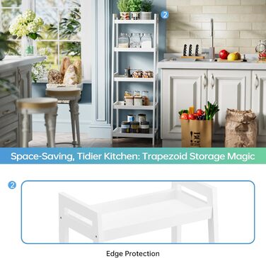 Бамбукова книжкова полиця SMIBUY з драбиною, органайзер для полиць у ванній кімнаті, окремостояча підставка для рослин, компактні полиці для спальні, кухні, балкону (біла, 5 полиць (127 см заввишки)) Біла 5 полиць (127 см заввишки)