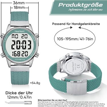 Крокомір для жінок, фітнес-трекер для ходьби, водонепроникний спортивний годинник, лічильник калорій, наручний годинник з великим цифровим дисплеєм, для пенсіонерів, жінок та людей похилого віку, зелений