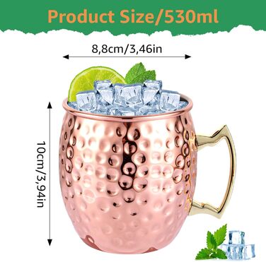 И Moscow Mule кружки, мідні кружки 530 мл, чашки Moscow Mule мідні кружки для коктейлю Moscow Mule з 4 соломинками для дому, бару, вечірки, 4 шт.