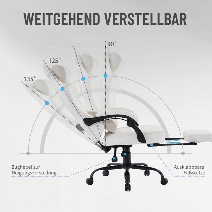 Ергономічне ігрове крісло PixelPilot Дихаюча тканина Крісло з підставкою для ніг, підголівником та поперековою опорою, ігрове ПК-крісло Широке сидіння Офісне крісло вантажопідйомністю 150 кг (Nebula, білий) White Nebula