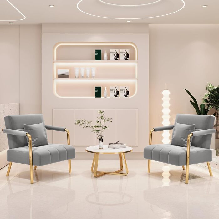 Крісло Yaheetech, оксамитове крісло для відпочинку, м&39яке крісло з металевими ніжками, одинарне крісло шириною 71,5 см, розслаблююче крісло для вітальні/домашнього офісу, світло-сіре