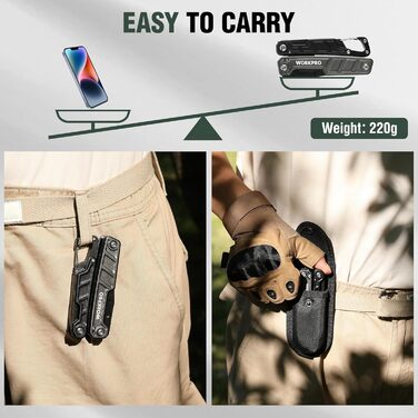 Багатофункціональні плоскогубці WORKPRO 11 в 1 складаний багатофункціональний інструмент з нержавіючої сталі з карабіном гострогуб